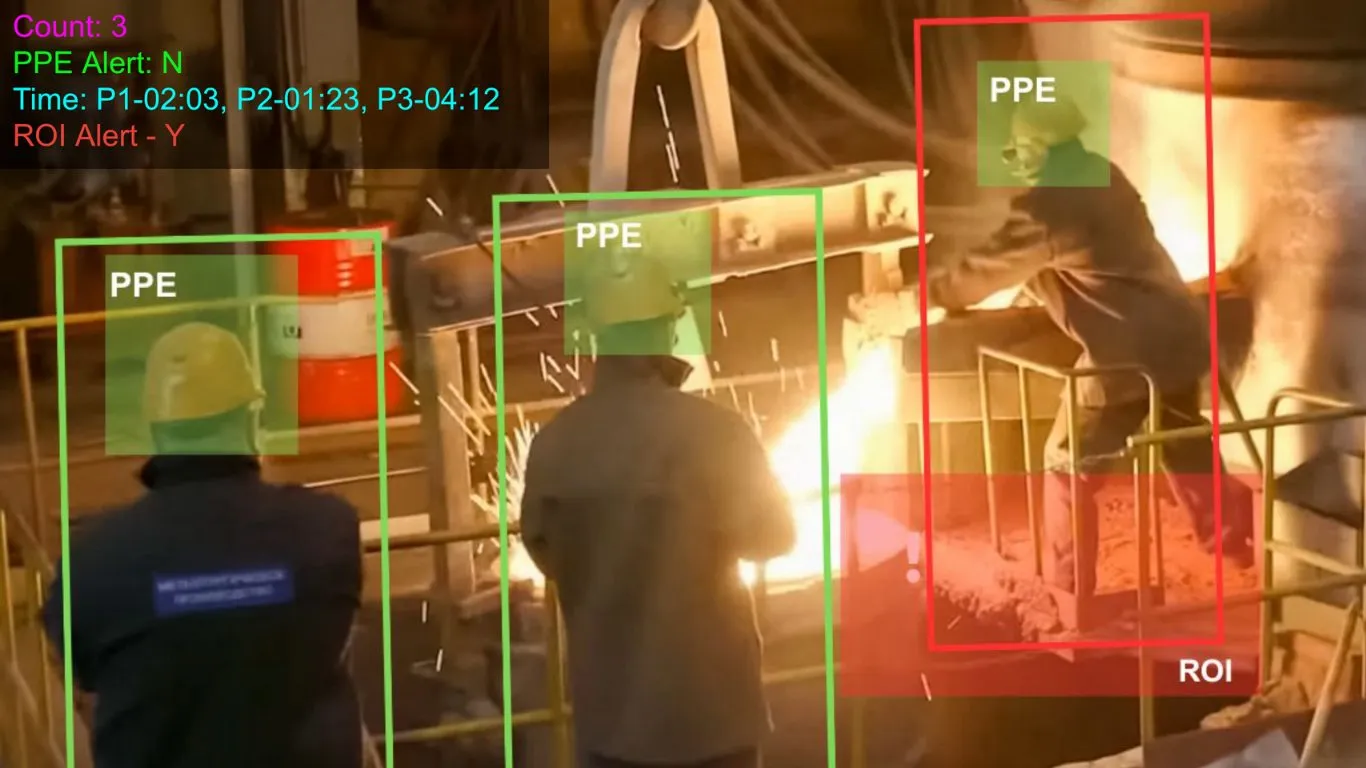 Vision AI checking worker PPE on the factory floor
