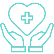 Icon of hands holding a heart with a medical symbol