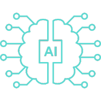 Abstract icon of a brain with connections to AI 
