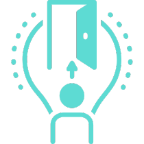 Opportunity Icon of a person approaching a door with opportunity on the other side