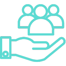Personalized Customer Experiences Icon of a hand supporting customers to indicate Personalized Customer Experiences