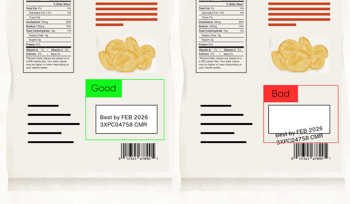 image of code date labels with Vision AI confirming if label is good or bad