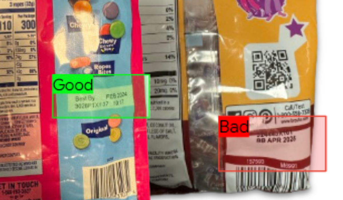 Candy packages with code date labels