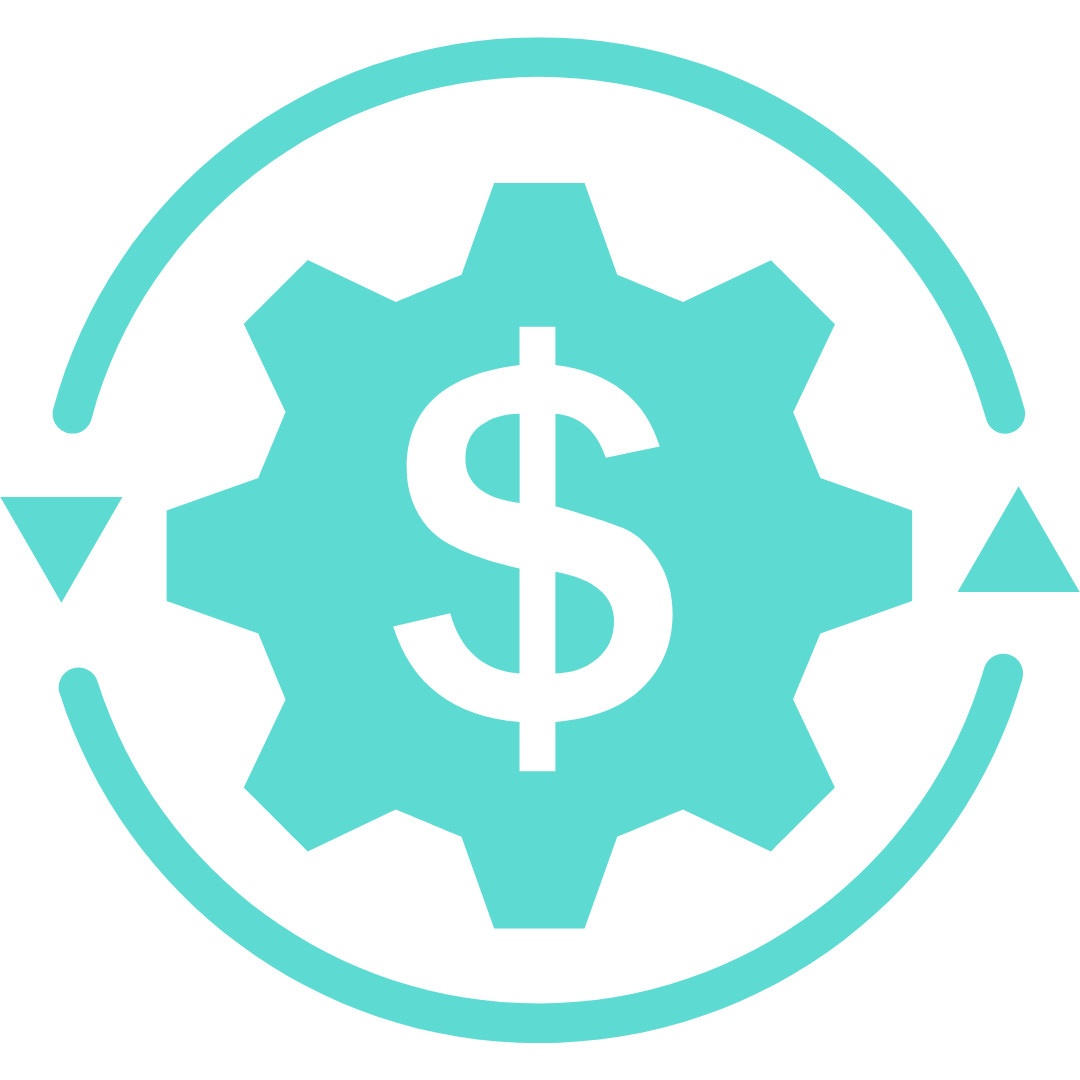 Icon of dollar sign in a gear indicating that efficiency saves money